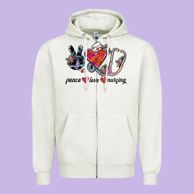 Peace Love Nursing Zipper Hoodie Designed By Sublimationcraftshop