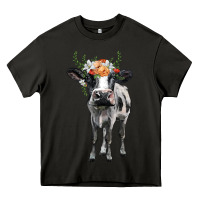 Asphalt holstein cow floral wreath Heavy Core Tee - BarkalooDesign
