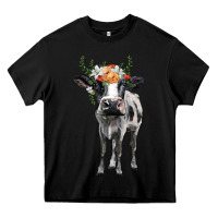 Black holstein cow floral wreath Heavy Core Tee - BarkalooDesign
