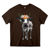 Chocolate Brown holstein cow floral wreath Heavy Core Tee - BarkalooDesign