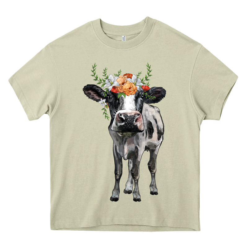 Holstein Cow Floral Wreath Heavy Core Tee by BarkalooDesign | Teevron