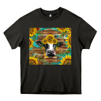 Asphalt holstein cow with sunflowers Heavy Core Tee - BarkalooDesign