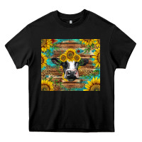 Black holstein cow with sunflowers Heavy Core Tee - BarkalooDesign