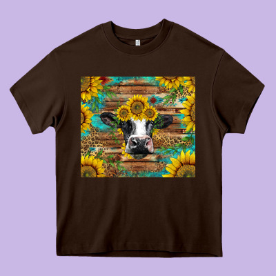 Holstein Cow With Sunflowers Heavy Core Tee Designed By Barkaloodesign