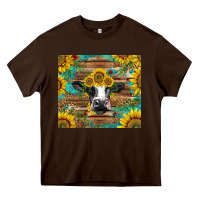 Chocolate Brown holstein cow with sunflowers Heavy Core Tee - BarkalooDesign