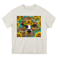 Cream holstein cow with sunflowers Heavy Core Tee - BarkalooDesign