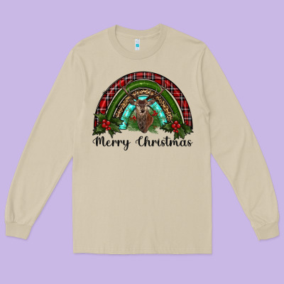 Reindeer Rainbow Christmas Long Sleeve Tee Designed By Ranaportraitstore