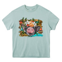 Arona baby pig with floral and western background Heavy Core Tee - BarkalooDesign