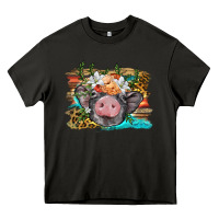 Asphalt baby pig with floral and western background Heavy Core Tee - BarkalooDesign