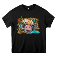 Black baby pig with floral and western background Heavy Core Tee - BarkalooDesign