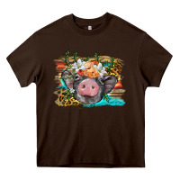 Chocolate Brown baby pig with floral and western background Heavy Core Tee - BarkalooDesign