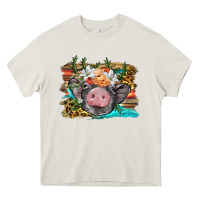 Cream baby pig with floral and western background Heavy Core Tee - BarkalooDesign