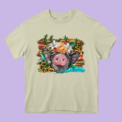 Baby Pig With Floral And Western Background Heavy Core Tee Designed By Barkaloodesign
