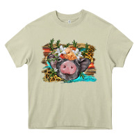 Mossy baby pig with floral and western background Heavy Core Tee - BarkalooDesign