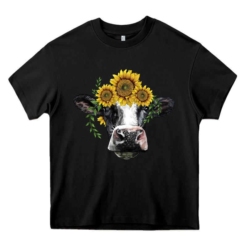Holstein Cow With Sunflower Heavy Core Tee by BarkalooDesign | Teevron