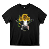 Black holstein cow with sunflower Heavy Core Tee - BarkalooDesign