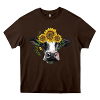 Chocolate Brown holstein cow with sunflower Heavy Core Tee - BarkalooDesign