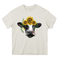 Cream holstein cow with sunflower Heavy Core Tee - BarkalooDesign