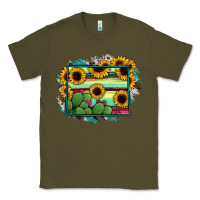 Army Green wyoming map sunflower cactus serape Classic Tee - RanaPortraitStore