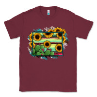 Burgundy wyoming map sunflower cactus serape Classic Tee - RanaPortraitStore