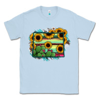 Dusty Blue wyoming map sunflower cactus serape Classic Tee - RanaPortraitStore
