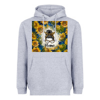 Heather Grey sunflowers messy bun mama Heavyweight Hoodie - BarkalooDesign