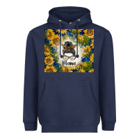 Navy sunflowers messy bun mama Heavyweight Hoodie - BarkalooDesign