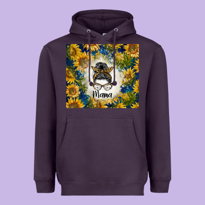Sunflowers Messy Bun Mama Heavyweight Hoodie Designed By Barkaloodesign