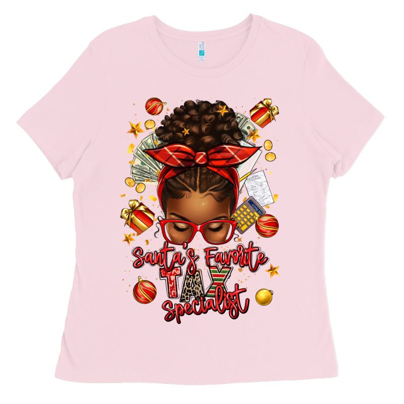 Santa Favorite Tax Specialist Afro Messy Bun Ladies Tee by texasbilliewilder | Teevron