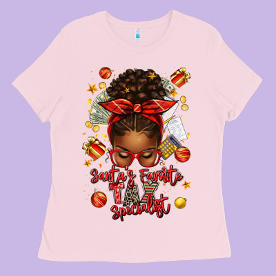 Santa Favorite Tax Specialist Afro Messy Bun Ladies Tee Designed By Texasbilliewilder