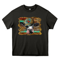 Asphalt holstein cow with cap and leopard background Heavy Core Tee - BarkalooDesign