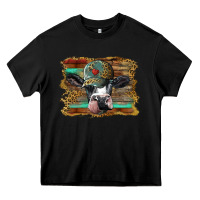Black holstein cow with cap and leopard background Heavy Core Tee - BarkalooDesign