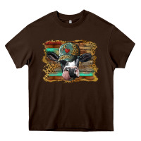 Chocolate Brown holstein cow with cap and leopard background Heavy Core Tee - BarkalooDesign