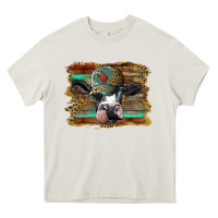 Cream holstein cow with cap and leopard background Heavy Core Tee - BarkalooDesign