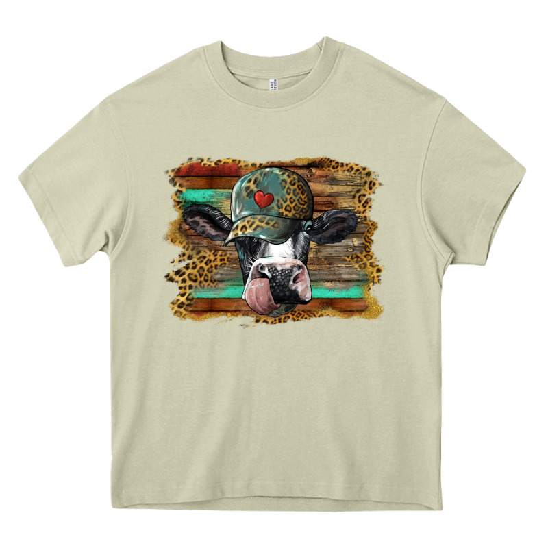 Holstein Cow With Cap And Leopard Background Heavy Core Tee by BarkalooDesign | Teevron