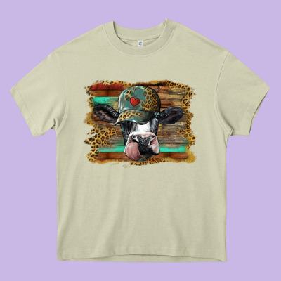Holstein Cow With Cap And Leopard Background Heavy Core Tee Designed By Barkaloodesign