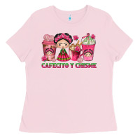 Bubblegum Pink cafecito y chisme with coffee cups Ladies Tee - texasbilliewilder