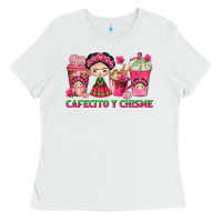 White cafecito y chisme with coffee cups Ladies Tee - texasbilliewilder