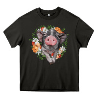 Asphalt baby pig floral wreath Heavy Core Tee - BarkalooDesign