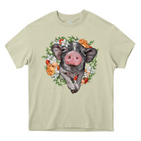 Mossy baby pig floral wreath Heavy Core Tee - BarkalooDesign