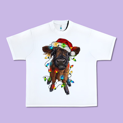 Highland Cow Calf With Christmas Lights Urban Heavy Tee Designed By Ranaportraitstore