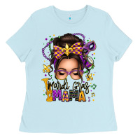 Baby Blue mardi gras mama messy bun Ladies Tee - texasbilliewilder