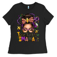 Black mardi gras mama messy bun Ladies Tee - texasbilliewilder