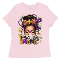 Bubblegum Pink mardi gras mama messy bun Ladies Tee - texasbilliewilder
