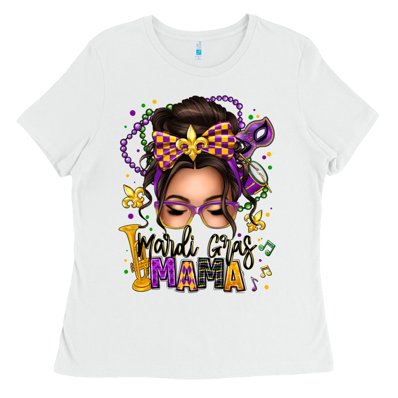 Mardi Gras Mama Messy Bun Ladies Tee by texasbilliewilder | Teevron