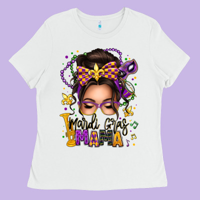 Mardi Gras Mama Messy Bun Ladies Tee Designed By Texasbilliewilder
