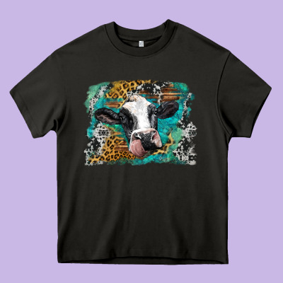 Holstein Cow Leopard And Western Background Heavy Core Tee Designed By Barkaloodesign