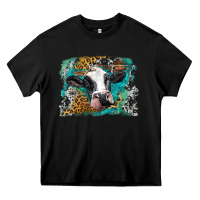 Black holstein cow leopard and western background Heavy Core Tee - BarkalooDesign