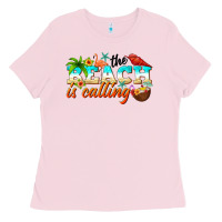 Bubblegum Pink the beach is calling Ladies Tee - NancyCooperArtShop