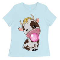 Baby Blue cute cow Ladies Tee - texasbilliewilder